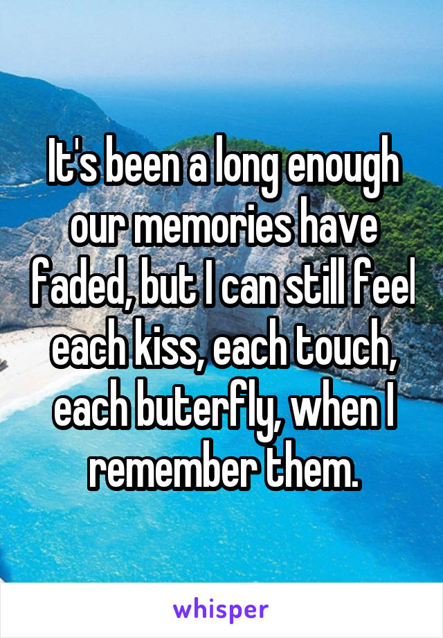 It's been a long enough our memories have faded, but I can still feel each kiss, each touch, each buterfly, when I remember them.