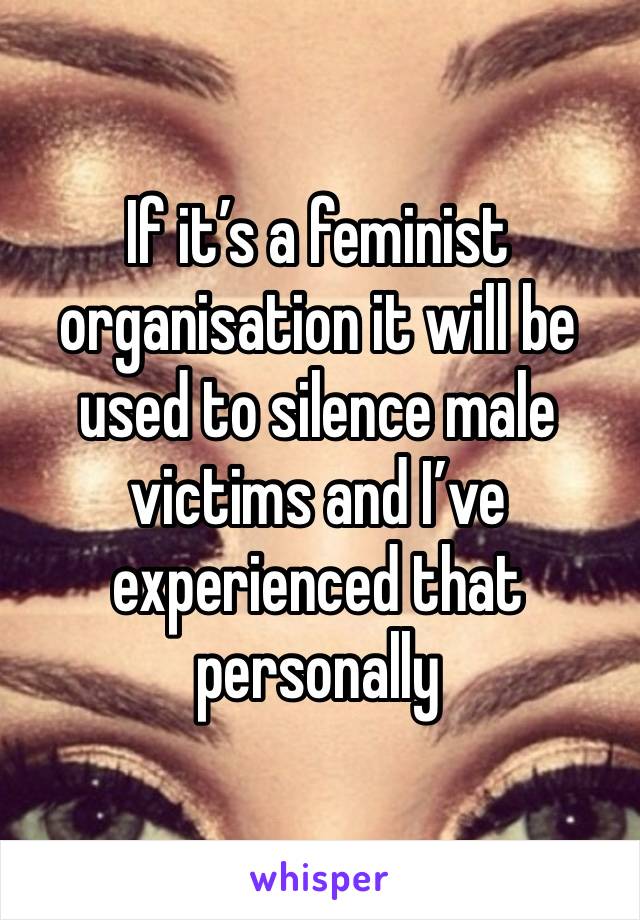 If it’s a feminist organisation it will be used to silence male victims and I’ve experienced that personally 