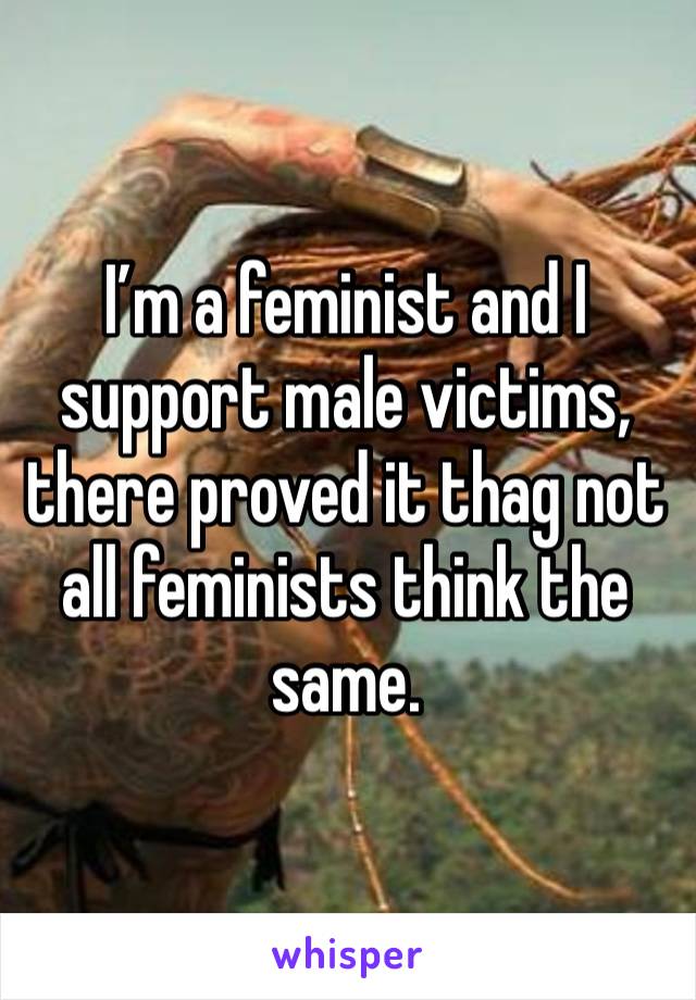 I’m a feminist and I support male victims, there proved it thag not all feminists think the same. 