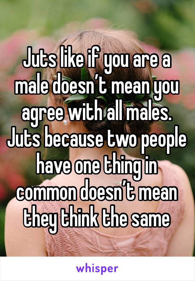 Juts like if you are a male doesn’t mean you agree with all males. Juts because two people have one thing in common doesn’t mean they think the same 