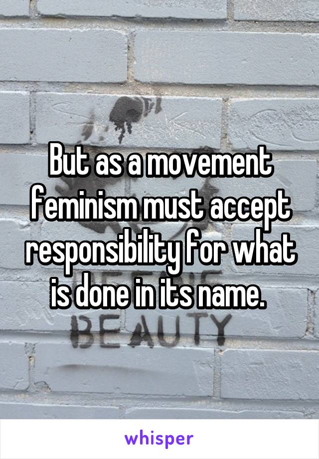 But as a movement feminism must accept responsibility for what is done in its name. 