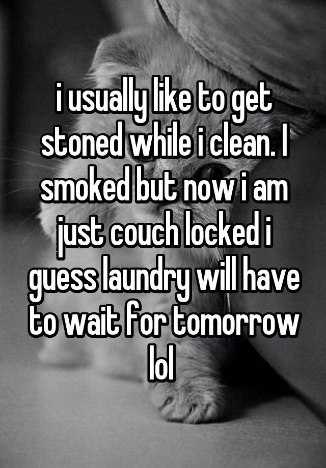 i usually like to get stoned while i clean. I smoked but now i am just couch locked i guess laundry will have to wait for tomorrow lol 