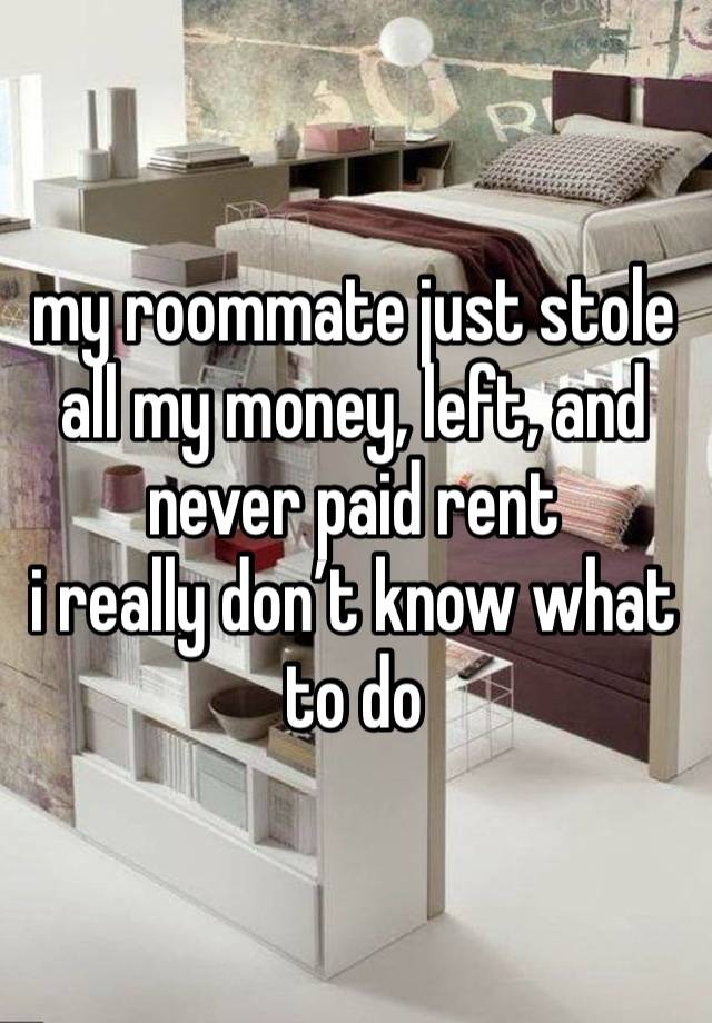 my roommate just stole all my money, left, and never paid rent 
i really don’t know what to do 