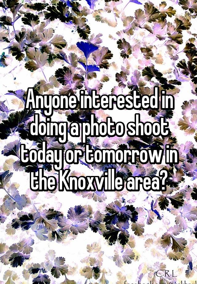 Anyone interested in doing a photo shoot today or tomorrow in the Knoxville area?