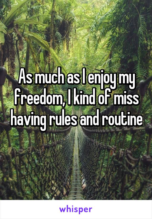 As much as I enjoy my freedom, I kind of miss having rules and routine 