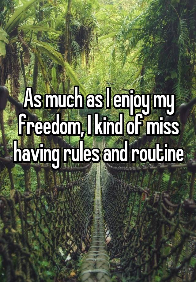 As much as I enjoy my freedom, I kind of miss having rules and routine 