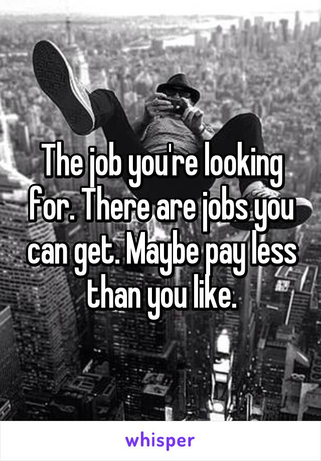 The job you're looking for. There are jobs you can get. Maybe pay less than you like.