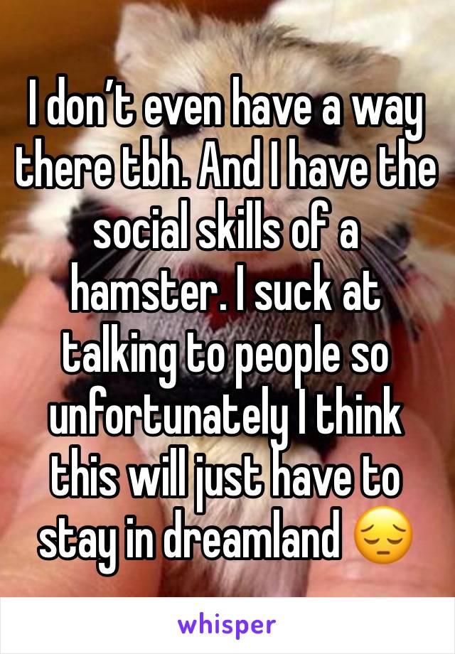 I don’t even have a way there tbh. And I have the social skills of a hamster. I suck at talking to people so unfortunately I think this will just have to stay in dreamland 😔