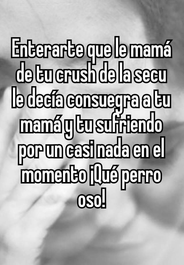 Enterarte que le mamá de tu crush de la secu le decía consuegra a tu mamá y tu sufriendo por un casi nada en el momento ¡Qué perro oso!