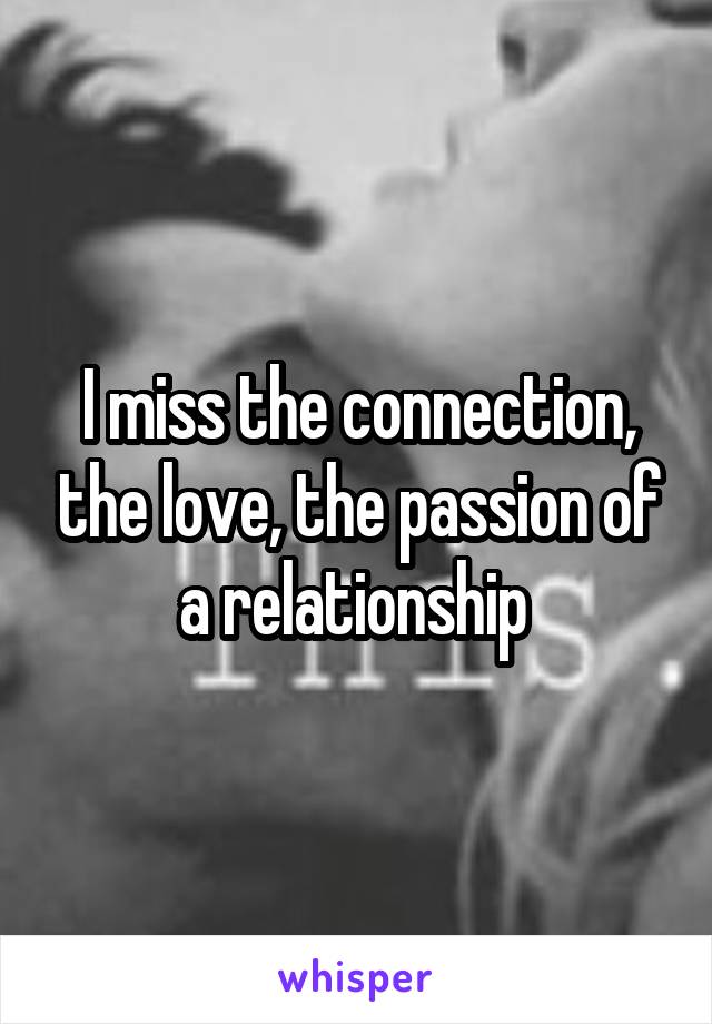 I miss the connection, the love, the passion of a relationship 