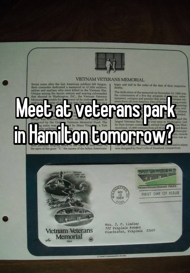 Meet at veterans park in Hamilton tomorrow? 
