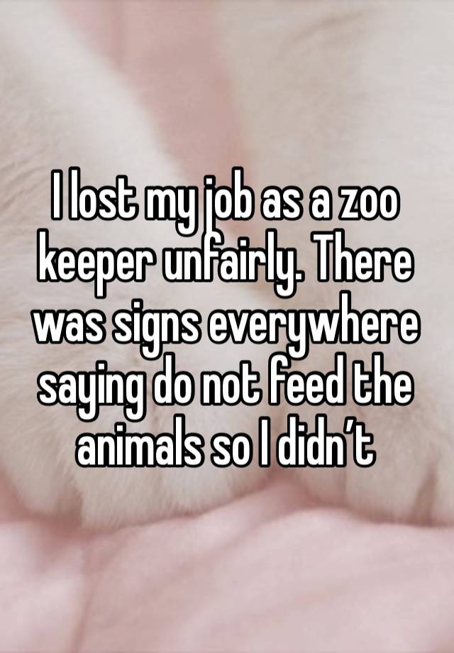 I lost my job as a zoo keeper unfairly. There was signs everywhere saying do not feed the animals so I didn’t 