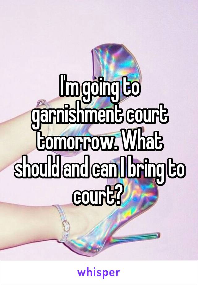 I'm going to garnishment court tomorrow. What should and can I bring to court? 