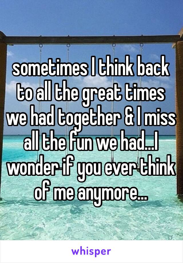 sometimes I think back to all the great times we had together & I miss all the fun we had…I wonder if you ever think of me anymore…