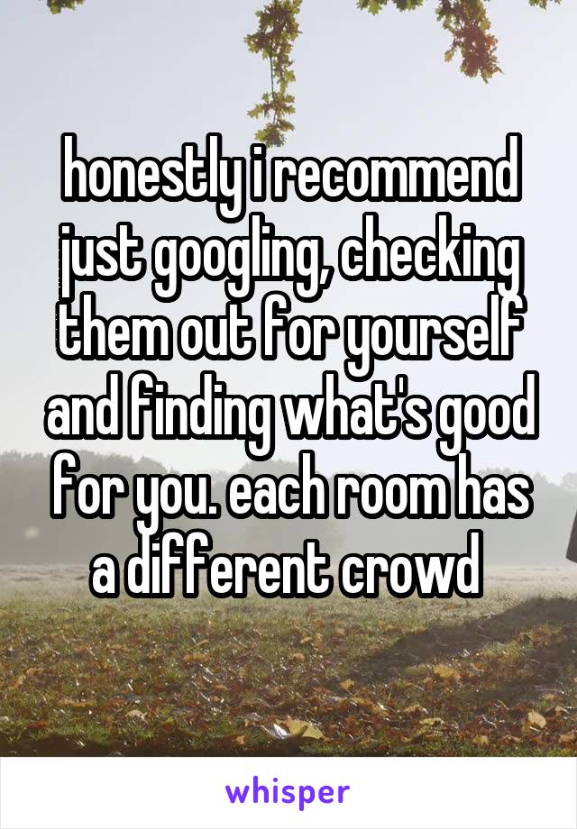 honestly i recommend just googling, checking them out for yourself and finding what's good for you. each room has a different crowd 
