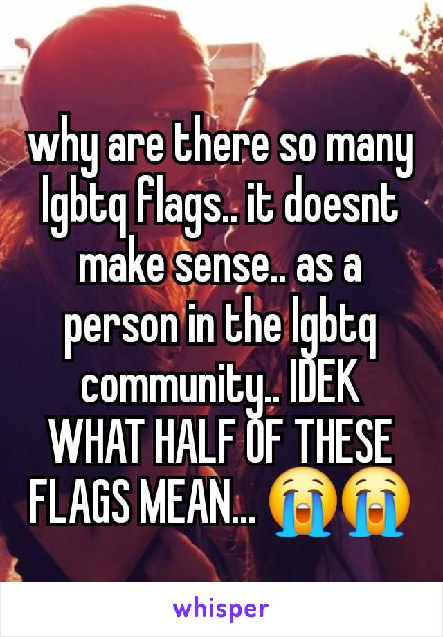 why are there so many lgbtq flags.. it doesnt make sense.. as a person in the lgbtq community.. IDEK WHAT HALF OF THESE FLAGS MEAN... 😭😭