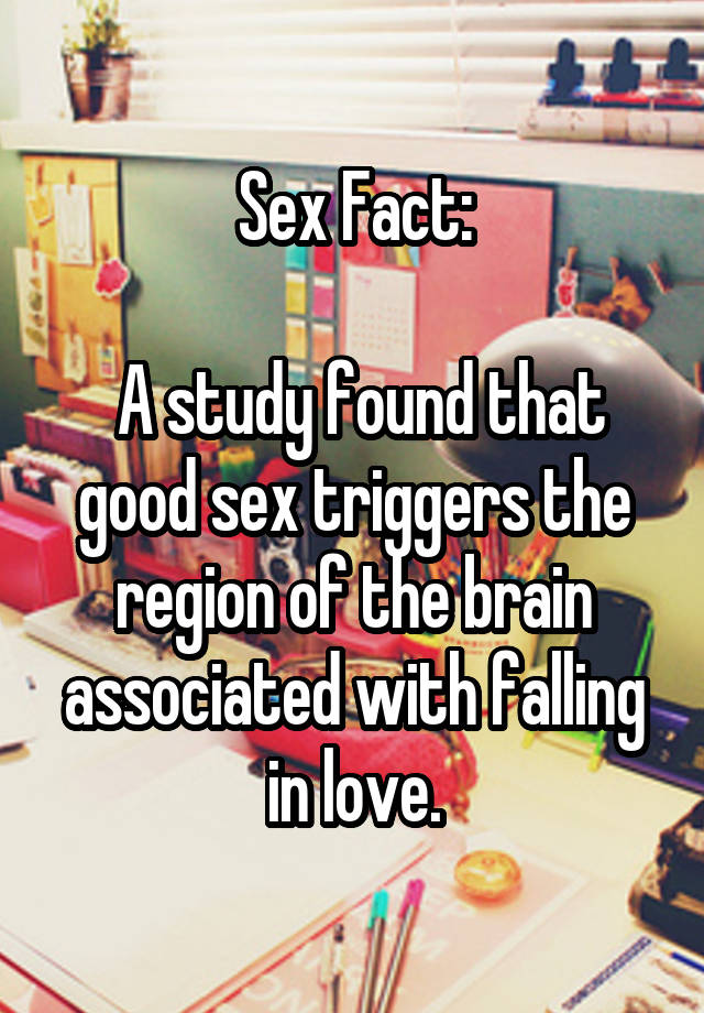 Sex Fact:

 A study found that good sex triggers the region of the brain associated with falling in love.