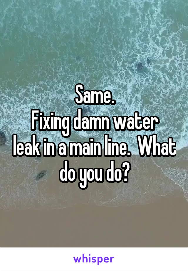 Same.
Fixing damn water leak in a main line.  What do you do?