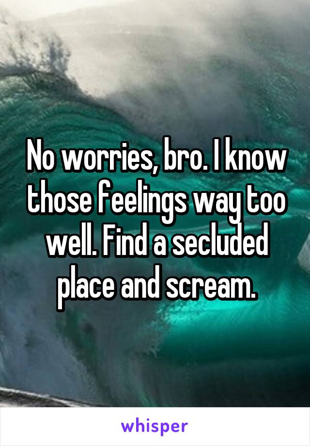 No worries, bro. I know those feelings way too well. Find a secluded place and scream.