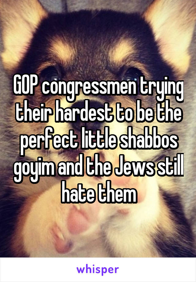 GOP congressmen trying their hardest to be the perfect little shabbos goyim and the Jews still hate them