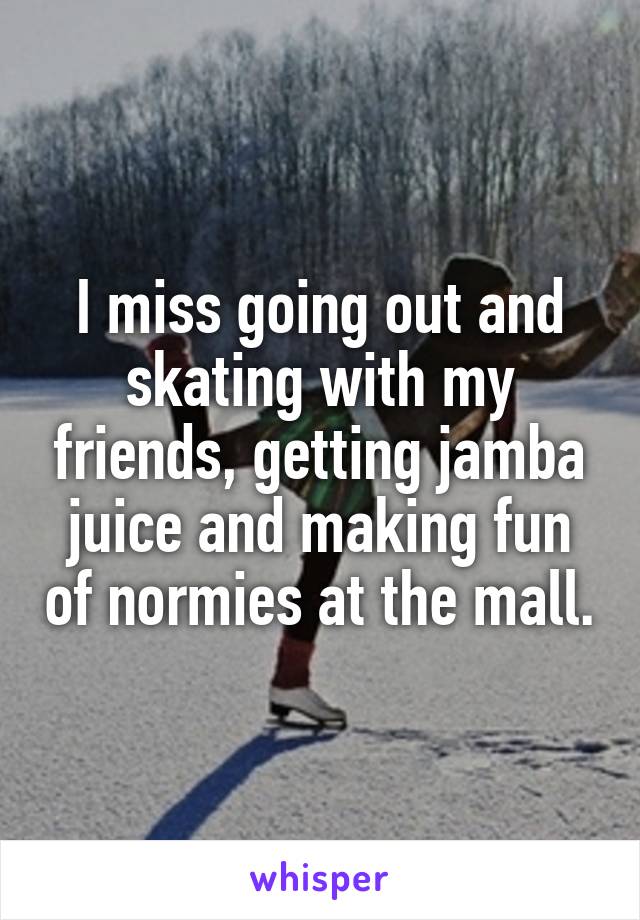 I miss going out and skating with my friends, getting jamba juice and making fun of normies at the mall.