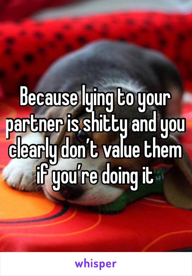 Because lying to your partner is shitty and you clearly don’t value them if you’re doing it 