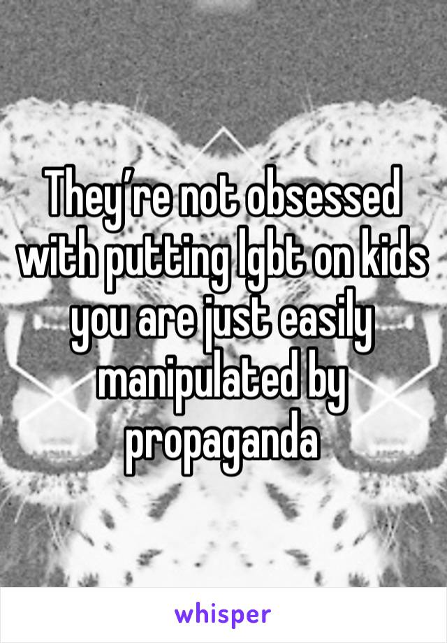 They’re not obsessed with putting lgbt on kids you are just easily manipulated by propaganda 