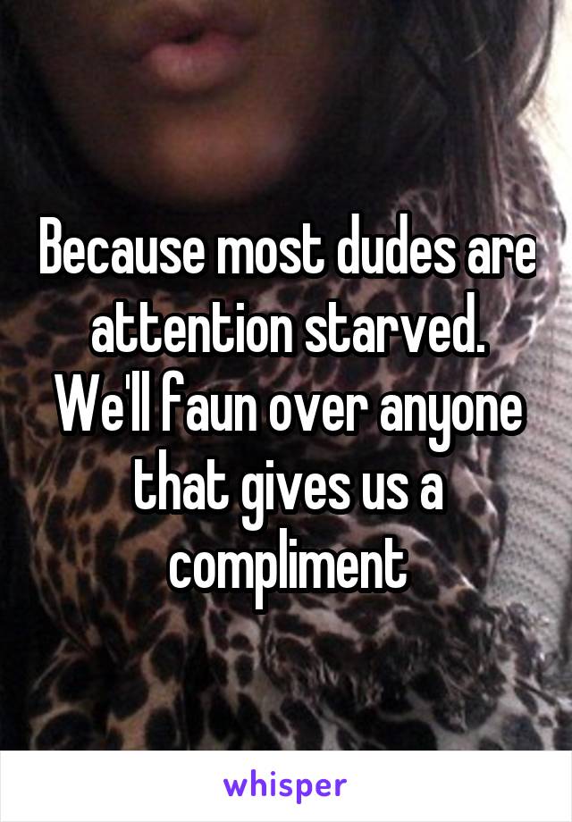 Because most dudes are attention starved. We'll faun over anyone that gives us a compliment