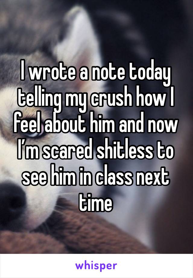 I wrote a note today telling my crush how I feel about him and now I’m scared shitless to see him in class next time 