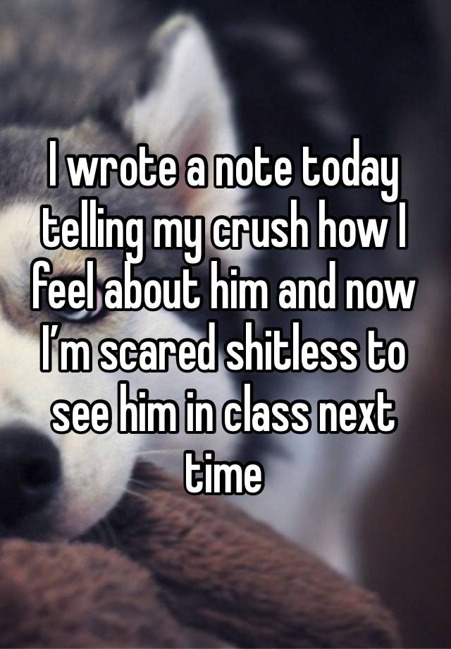 I wrote a note today telling my crush how I feel about him and now I’m scared shitless to see him in class next time 