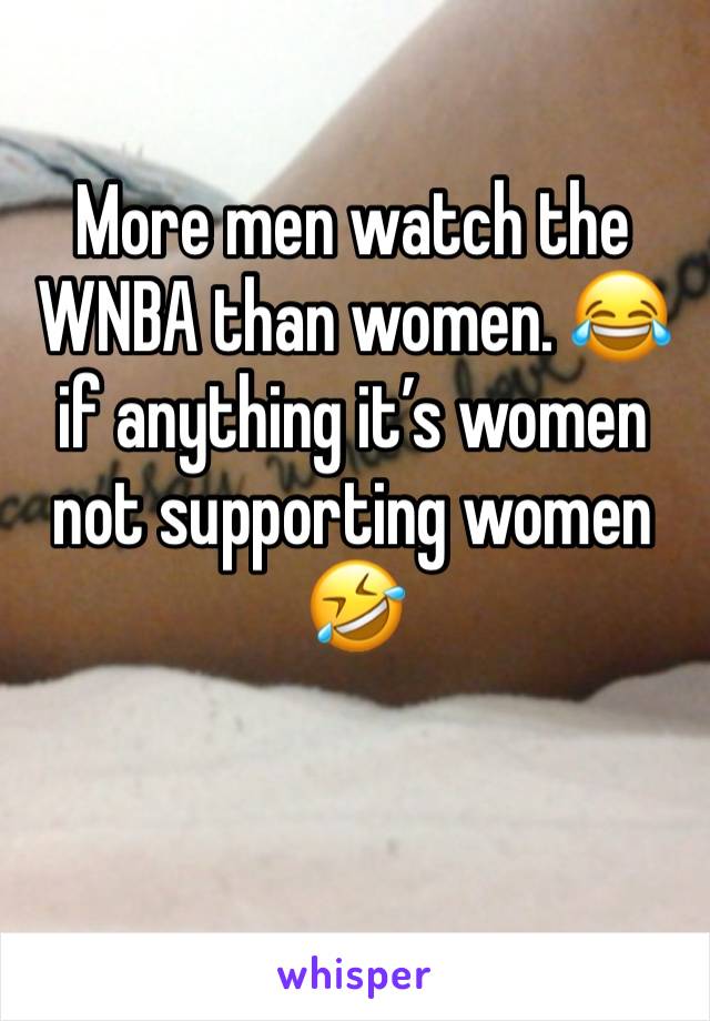 More men watch the WNBA than women. 😂 if anything it’s women not supporting women 🤣