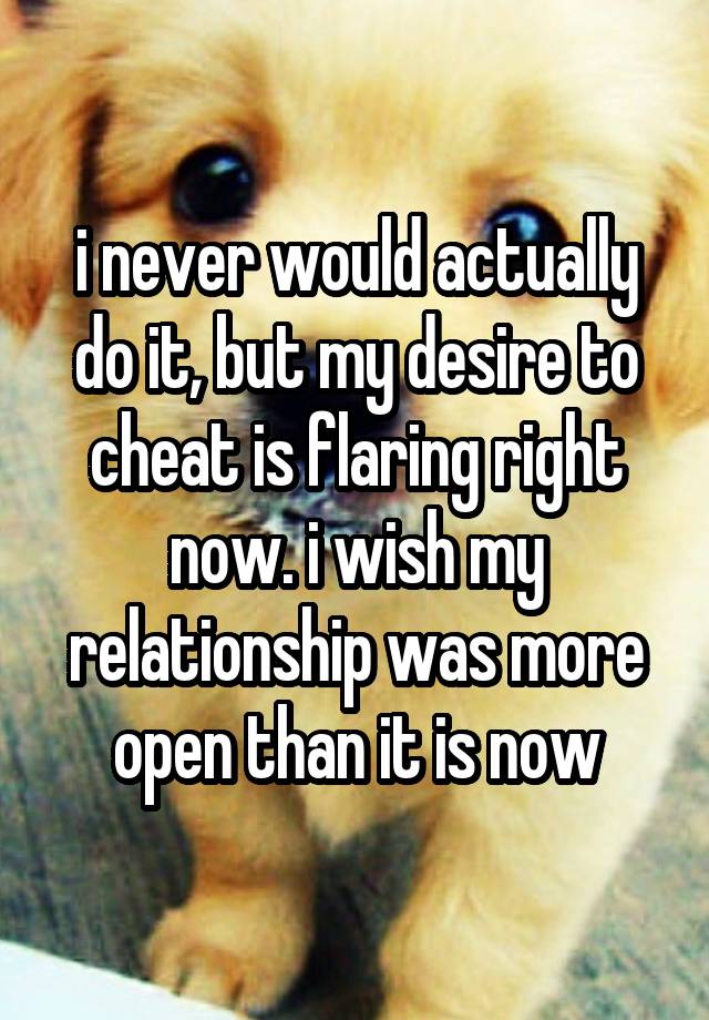 i never would actually do it, but my desire to cheat is flaring right now. i wish my relationship was more open than it is now