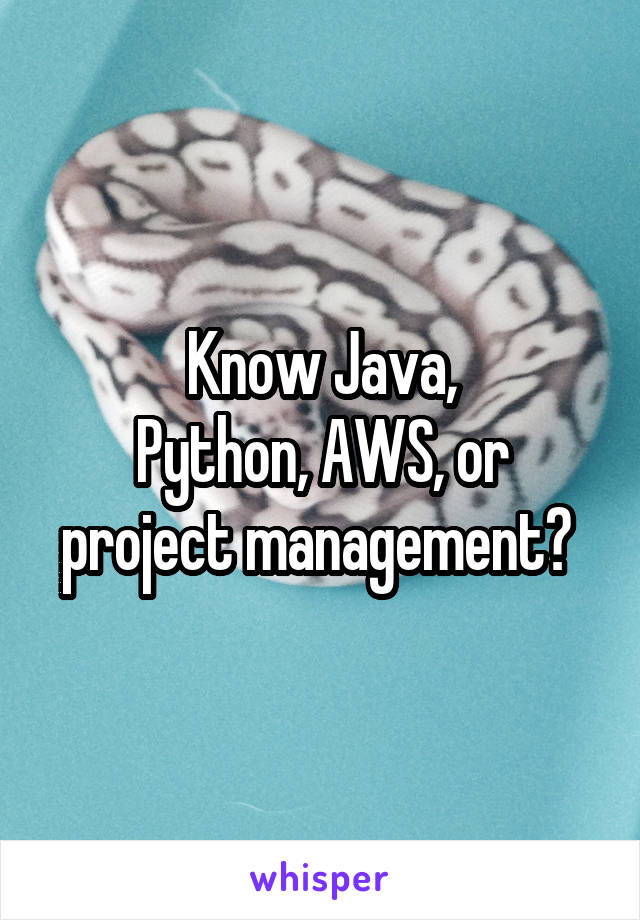 Know Java,
Python, AWS, or
project management? 