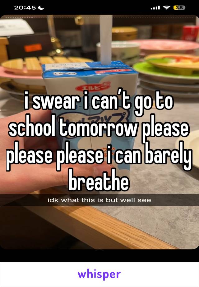 i swear i can’t go to school tomorrow please please please i can barely breathe 