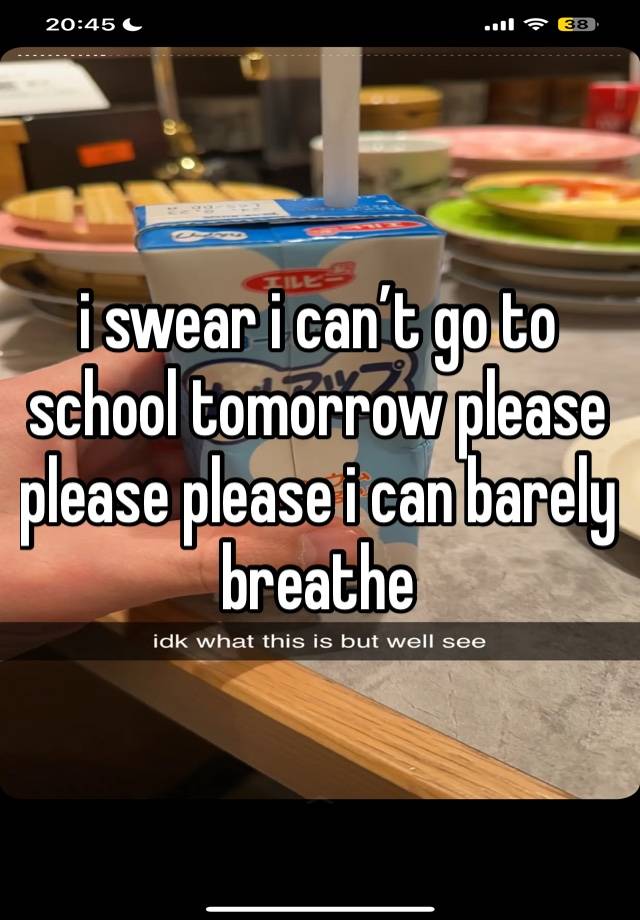 i swear i can’t go to school tomorrow please please please i can barely breathe 