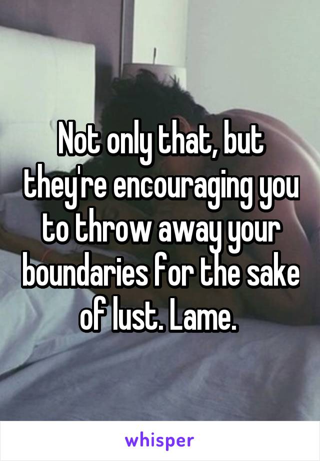 Not only that, but they're encouraging you to throw away your boundaries for the sake of lust. Lame. 