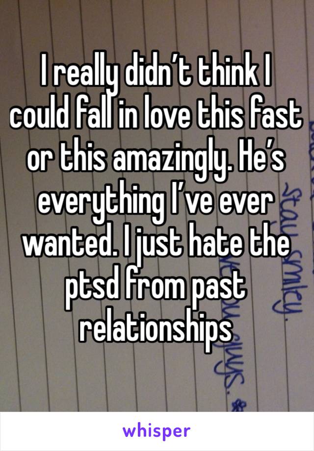 I really didn’t think I could fall in love this fast or this amazingly. He’s everything I’ve ever wanted. I just hate the ptsd from past relationships 