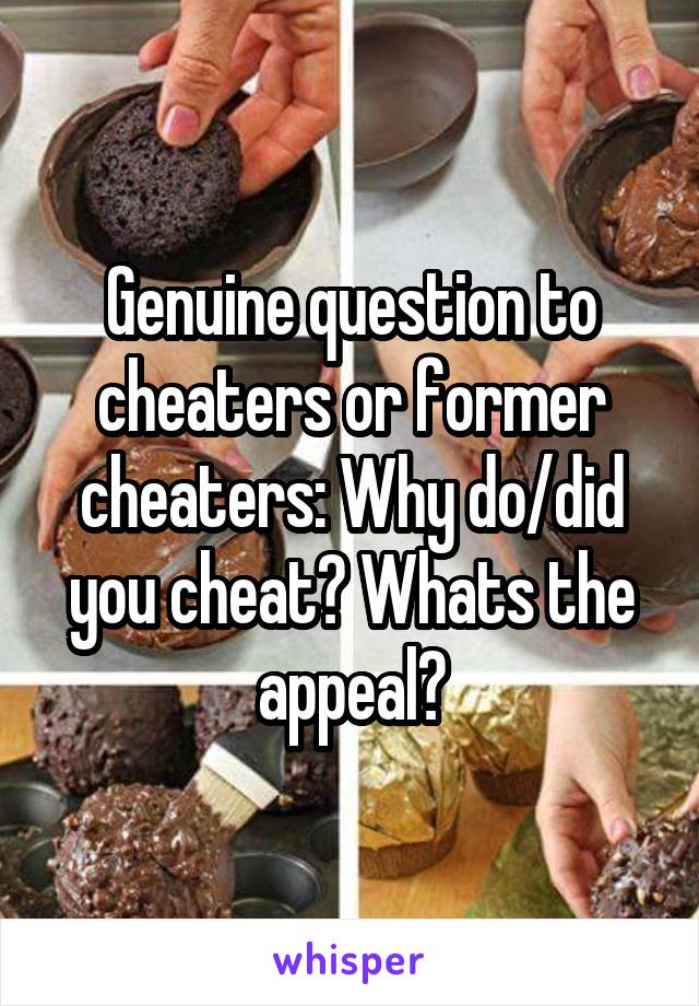 Genuine question to cheaters or former cheaters: Why do/did you cheat? Whats the appeal?