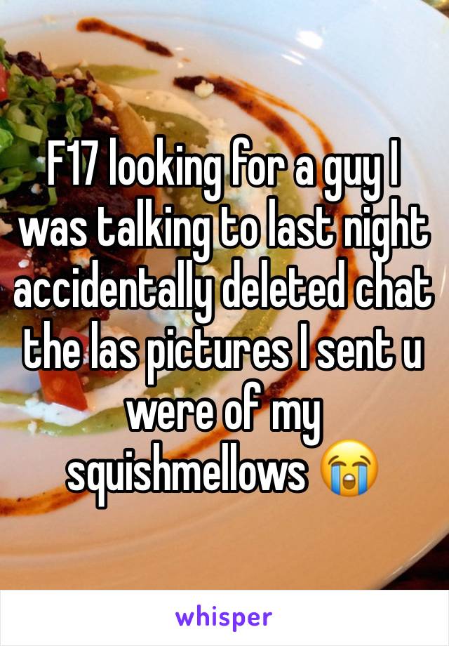 F17 looking for a guy I was talking to last night accidentally deleted chat the las pictures I sent u were of my squishmellows 😭