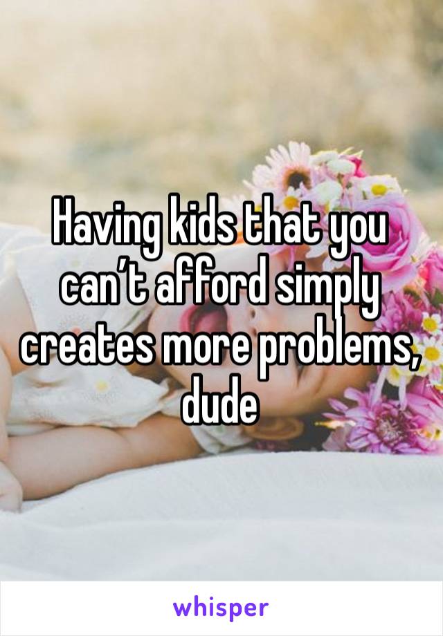 Having kids that you can’t afford simply creates more problems, dude