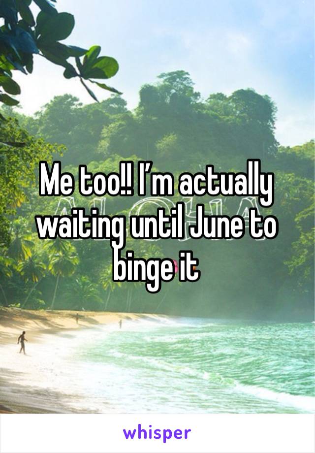 Me too!! I’m actually waiting until June to binge it 