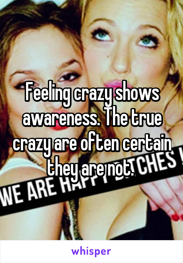 Feeling crazy shows awareness. The true crazy are often certain they are not. 