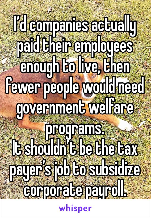 I’d companies actually paid their employees enough to live, then fewer people would need government welfare programs.
It shouldn’t be the tax payer’s job to subsidize corporate payroll.