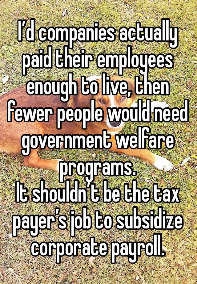 I’d companies actually paid their employees enough to live, then fewer people would need government welfare programs.
It shouldn’t be the tax payer’s job to subsidize corporate payroll.