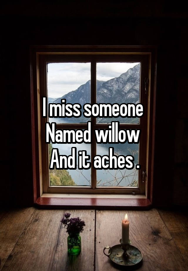 I miss someone 
Named willow 
And it aches .