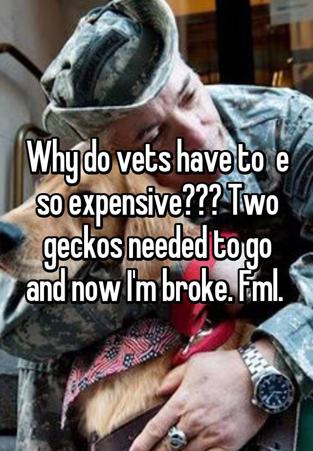 Why do vets have to  e so expensive??? Two geckos needed to go and now I'm broke. Fml. 