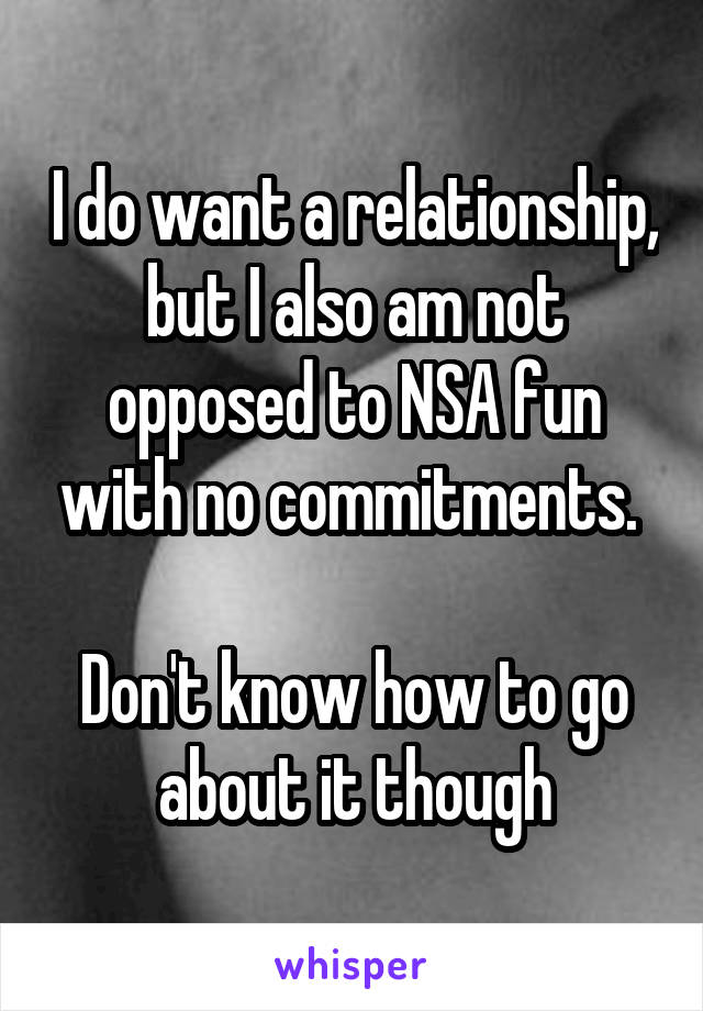 I do want a relationship, but I also am not opposed to NSA fun with no commitments. 

Don't know how to go about it though