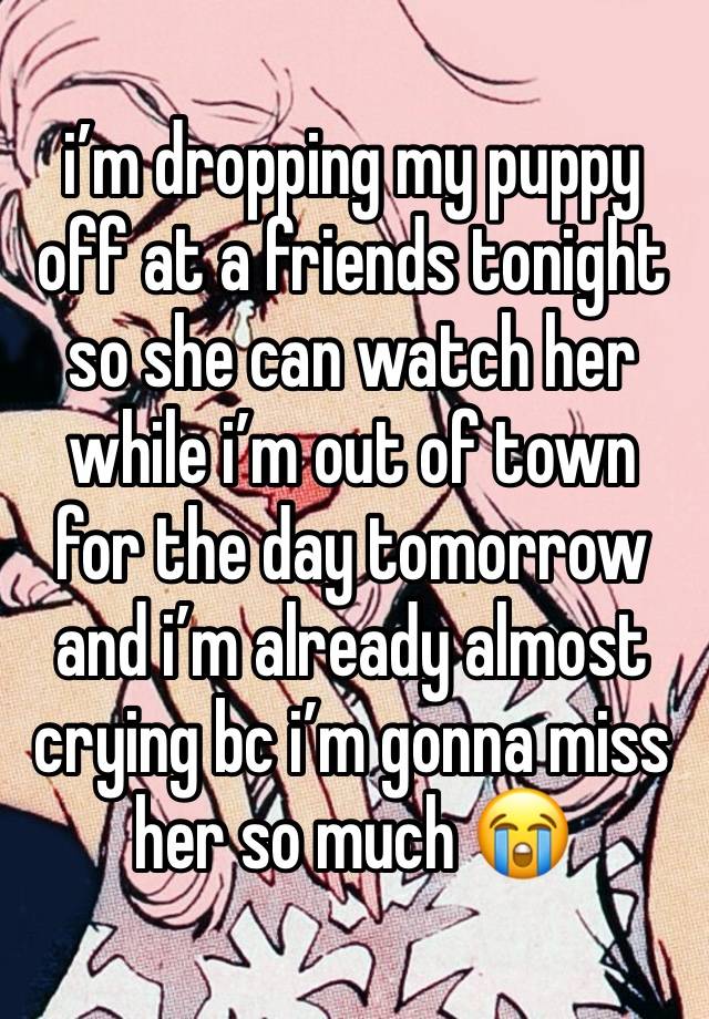 i’m dropping my puppy off at a friends tonight so she can watch her while i’m out of town for the day tomorrow and i’m already almost crying bc i’m gonna miss her so much 😭