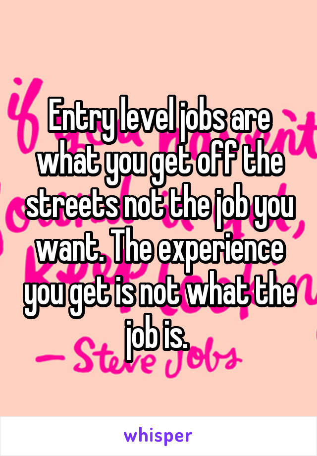 Entry level jobs are what you get off the streets not the job you want. The experience you get is not what the job is. 