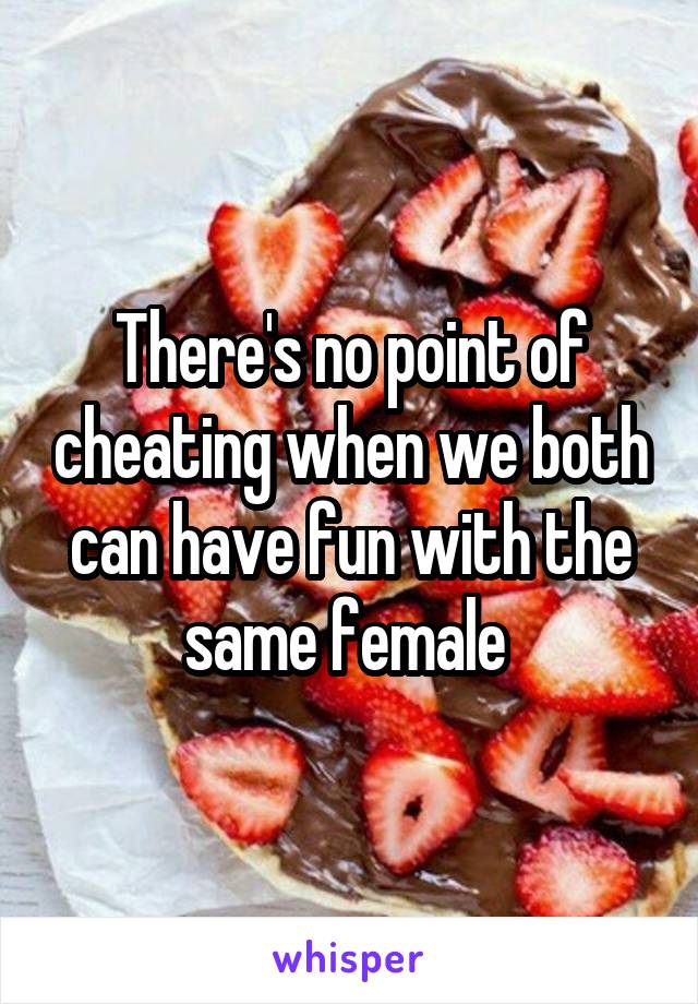 There's no point of cheating when we both can have fun with the same female 